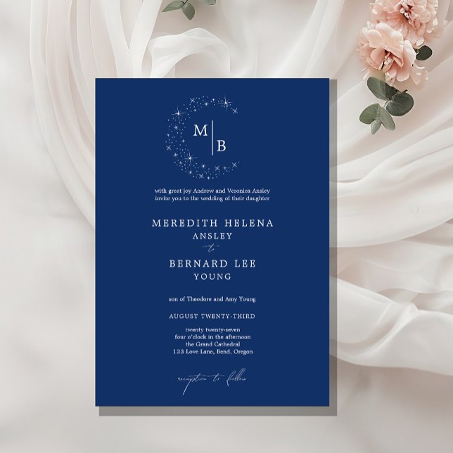 Convites Casamento com Monograma Azul Celestial Elegante Fo (Criador carregado)