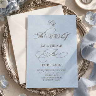 Convites Casamento com Monograma Azul Pó e Marrom Chocolate