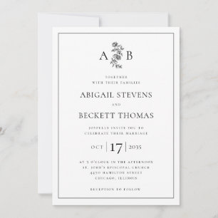 Convites Casamento com Monograma Botânico Elegante