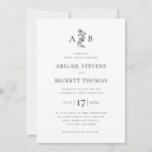 Convites Casamento com Monograma Botânico Elegante