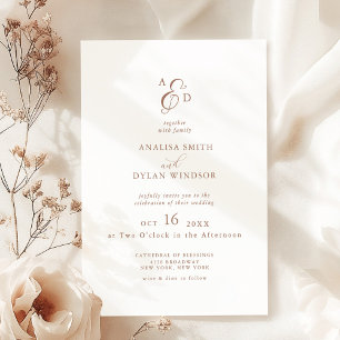 Convites Casamento com Monograma de Ampersand Mocha Mousse 