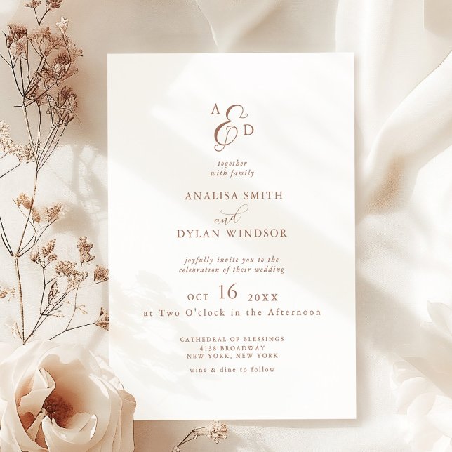 Convites Casamento com Monograma de Ampersand Mocha Mousse  (Criador carregado)