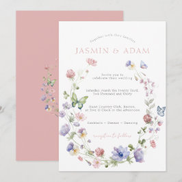 Convites Casamento com Monograma de Borboleta de Flor Silve