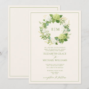 Convites Casamento com Monograma de Crista de Folhas Verdes