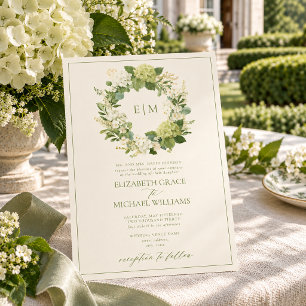 Convites Casamento com Monograma de Crista de Folhas Verdes