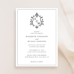 Convites Casamento com Monograma de Crista Elegante