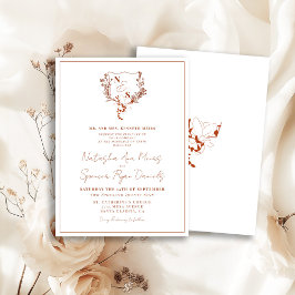 Convites Casamento com Monograma de Crista Floral Rústica F