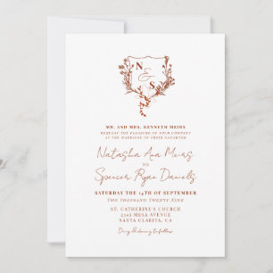Convites Casamento com Monograma de Crista Floral Rústica F