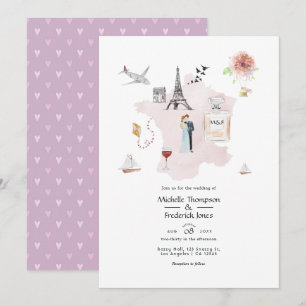 Convites Casamento com Monograma de Destino em Paris com Aq