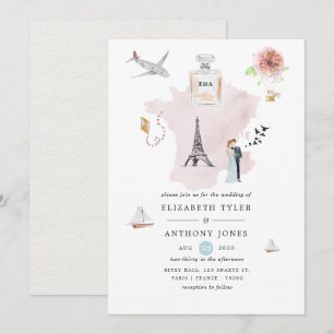 Convites Casamento com Monograma de Destino em Paris com Aq