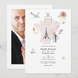 Convites Casamento com Monograma de Destino em Paris com Aq
