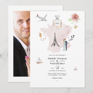 Convites Casamento com Monograma de Destino em Paris com Aq