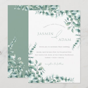 Convites Casamento com Monograma de Eucalipto em Verde Sage