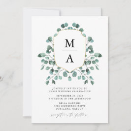 Convites Casamento com Monograma de Eucalipto Moderno
