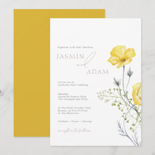 Convites Casamento com Monograma de Flor Silvestre Mostarda