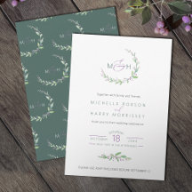Casamento com monograma de folhagem verde de fruta