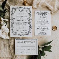 Casamento com Monograma de Jardim Preto e Branco E