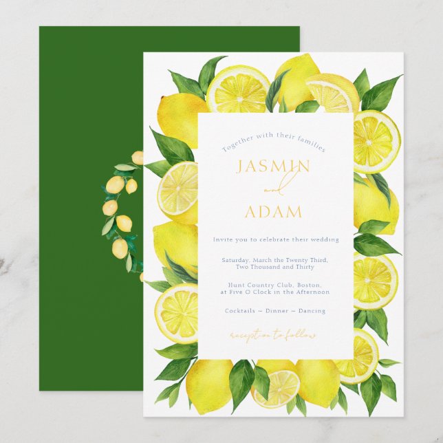 Convites Casamento com Monograma de Limão Italiano (Frente/Verso)