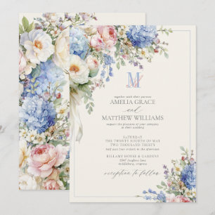 Convites Casamento com Monograma de Marfim e Hortênsia Past