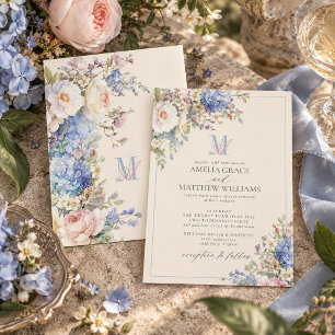 Convites Casamento com Monograma de Marfim e Hortênsia Past