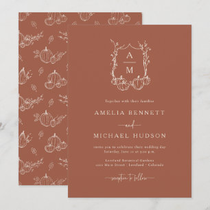 Convites Casamento com Monograma de Outono