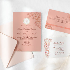 Convites Casamento com Monograma de Pêssego
