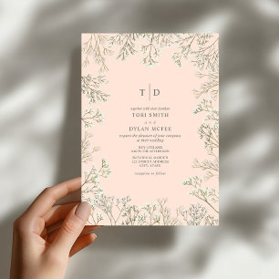 Convites Casamento com Monograma de Pêssego e Respiração de