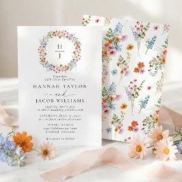 Convites Casamento com Monograma de Prado de Flores Silvest