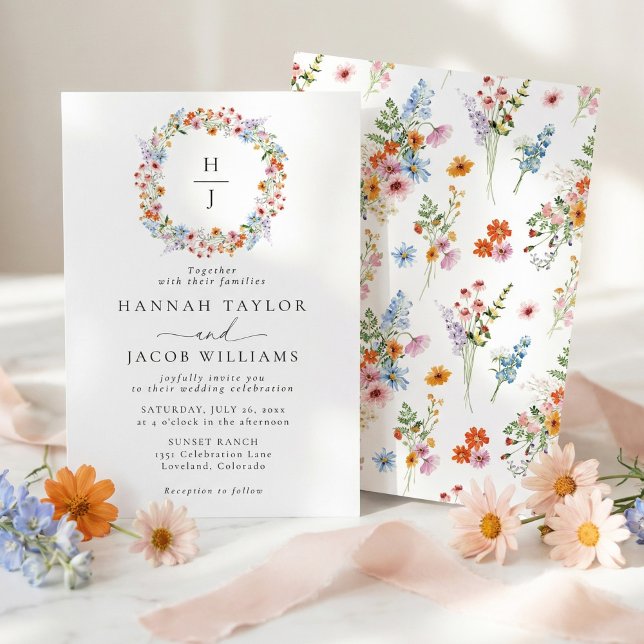 Convites Casamento com Monograma de Prado de Flores Silvest (Criador carregado)