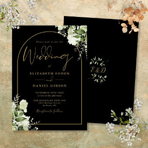 Convites Casamento com Monograma de Verde e Arco Preto e Do