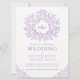 Convites Casamento com monograma desenhado com mão roxa