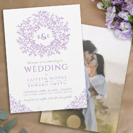 Convites Casamento com monograma desenhado com mão roxa