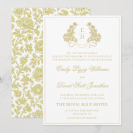 Convites Casamento com Monograma Dourado e Branco Heritage