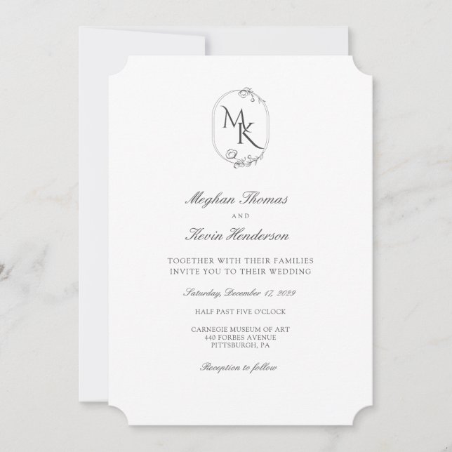 Convites Casamento com Monograma Elegante | Clássico Formal (Frente)