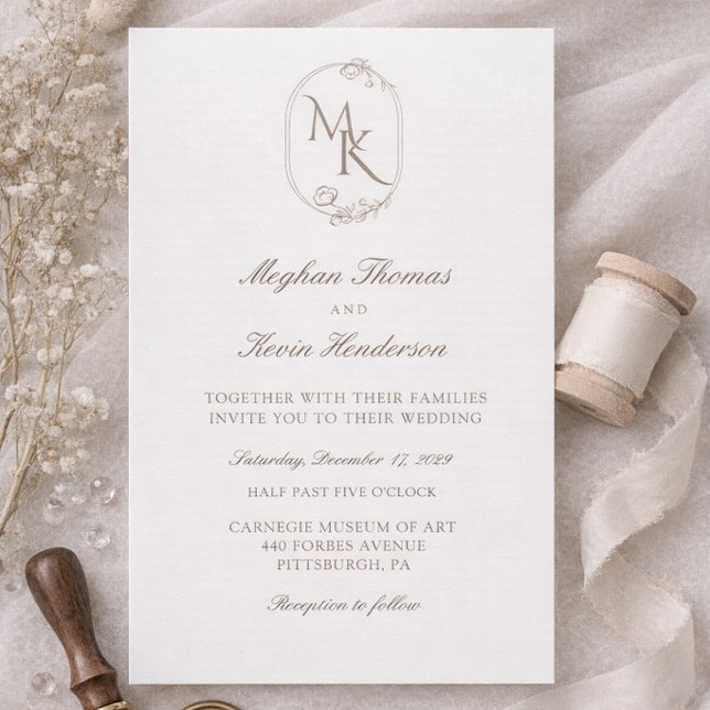 Convites Casamento com Monograma Elegante | Clássico Formal (Criador carregado)