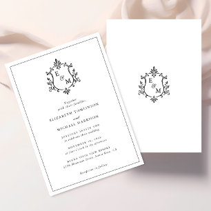 Convites Casamento com Monograma Elegante Crest