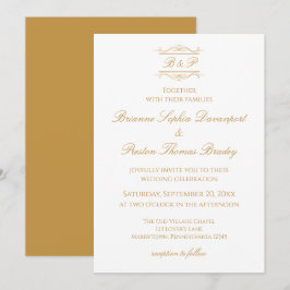 Convites Casamento com Monograma Elegante Simples em Dourad