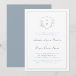 Convites Casamento com Monograma em Azul Poeirento