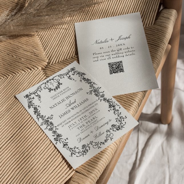 Convites Casamento com Monograma em Preto e Branco com Códi (Criador carregado)