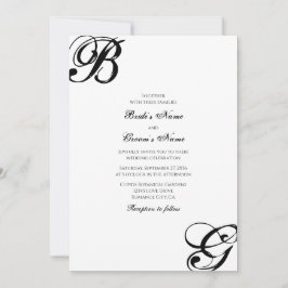 Convites Casamento com Monograma em Script Preto e Branco