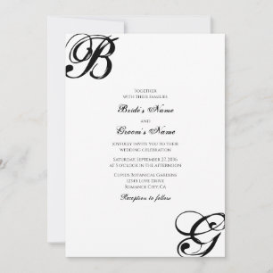 Convites Casamento com Monograma em Script Preto e Branco