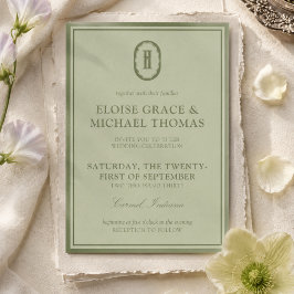 Convites Casamento com Monograma em Verde Sálvia Elegante