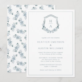Convites Casamento com Monograma Floral Azul