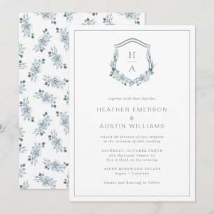 Convites Casamento com Monograma Floral Azul