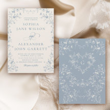 Casamento com Monograma Floral Azul Romântico
