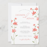 Casamento com Monograma Floral de Coral Elegante