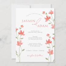 Casamento com Monograma Floral de Coral Elegante