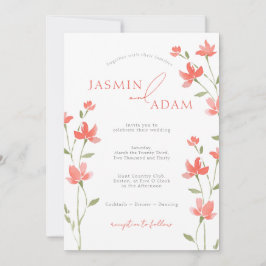 Convites Casamento com Monograma Floral de Coral Elegante
