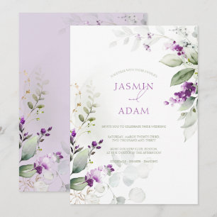 Convites Casamento com Monograma Floral de Eucalipto Roxo E