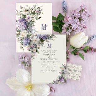 Convites Casamento com Monograma Floral de Hortênsia Lavand